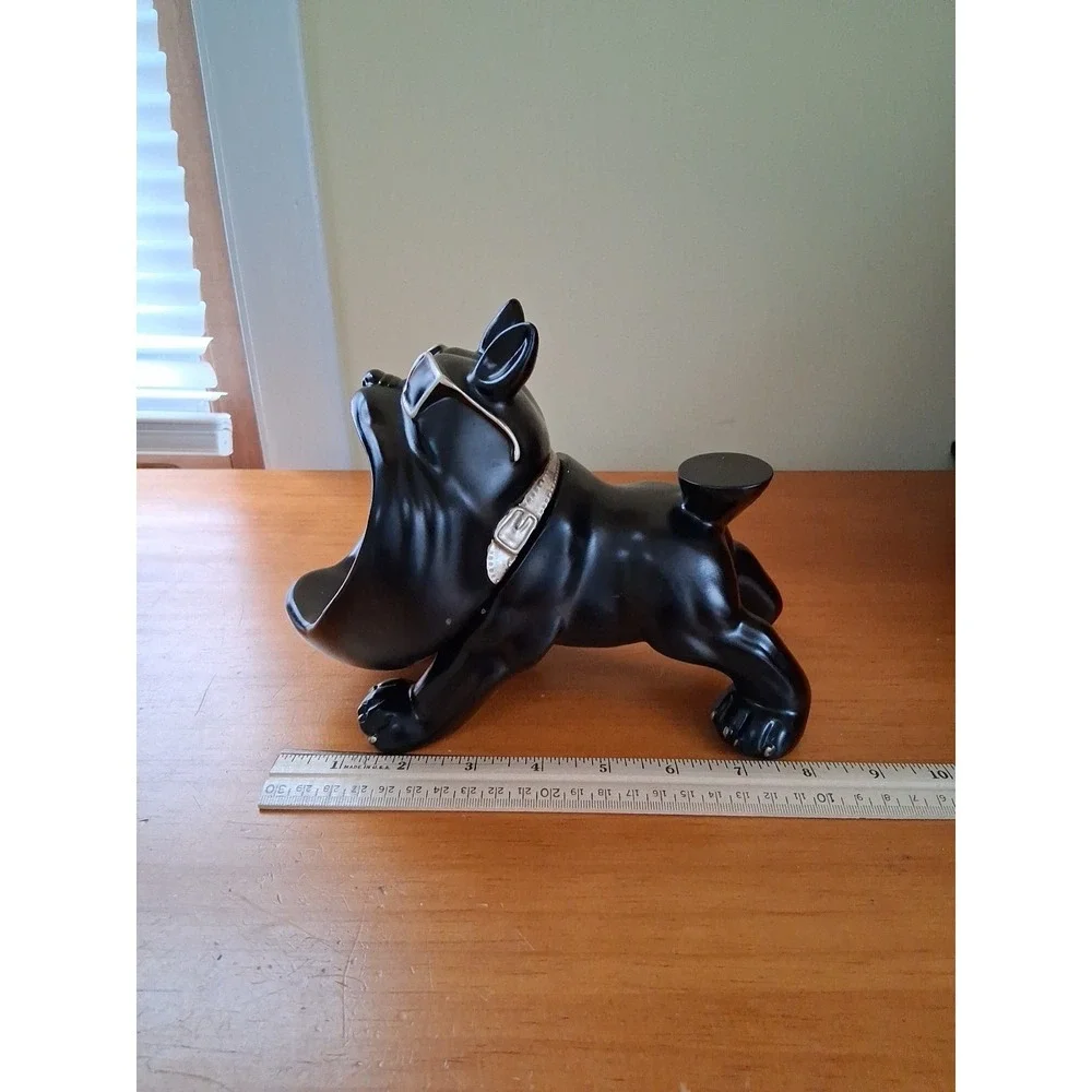 Black and Gold Resin French Bulldog Large Mouth Figurine Bowl Key Holder